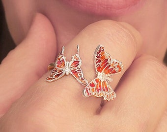 Butterflies Ring Adjustable, Sterling silver inspiration ring, nature and butterfly jewelry Colorful by Jewelersoul