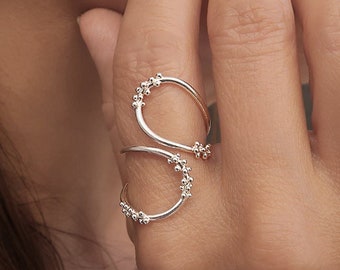 Sterling silver Wrap Ring Adjustable, Wrap Statement Ring, Handmade Silver Ring with Granulation, Open Ring
