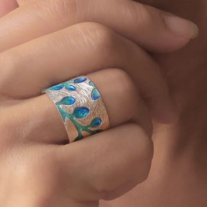 Silver Enamel Band Ring, Blue enamel Jewelry design, Sterling silver  Mothers day Gift