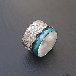 925 Silver Lace Ring Contemporary, Silver wide band Ring with Enamel, Statement Ring gift for her, Contemporary Jewelry for Women
