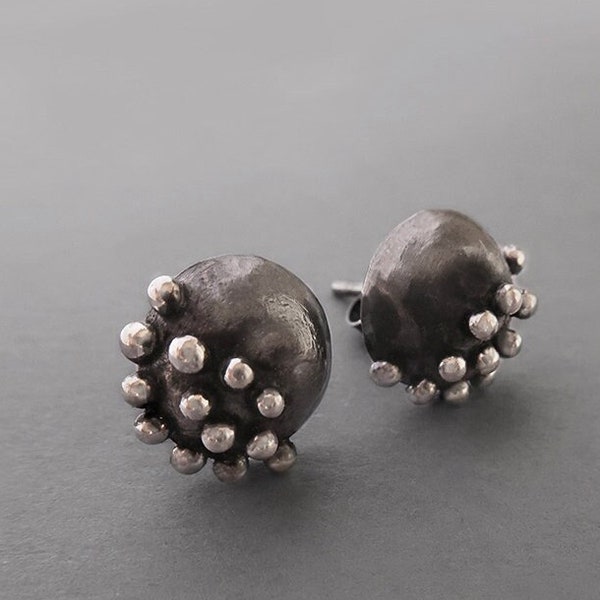 Oxidized Silver Ball Stud Earrings, Minimalist Jewelry Modern Earrings