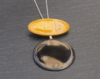 Minimalist Pendant Necklace with lacquer Japanese and sterling silver, Conceptual Contemporary Necklace, Modern Jewelry