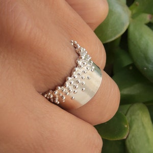 Modern Silver band Ring with Granulation, Modern silver ring, Handmade Silver Ring Trending Jewelry image 1