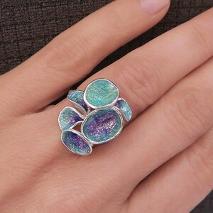 Silver Ring with Enamel Inspired by Nature, Colorful Ring handmade, Enamel Ring for women, contemporary sterling silver ring by Jewelersoul