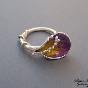 ENAMELED LEAF Ring, Enamel Jewelry and sterling silver  woman Gift