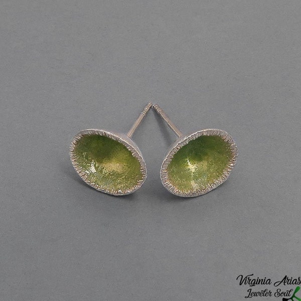 Enamel Earrings light green geometric earrings, enamel earrings handmade, drop light green earrings minimal jewelry stud silver earrings