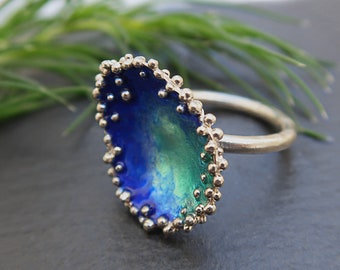 Bague bleu profond en argent 925, bijoux contemporains, bague bleue, bijoux faits à la main, bague pour femmes