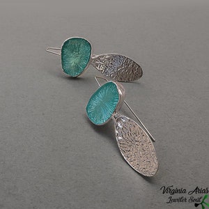 Light Turquoise Enamel Earrings, Long dangle earrings with teardrops, Handmade 925 silver earrings for woman, Unique Gift for women, sterling  silver jewelry by Jewelersoul.