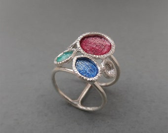 Silver Circles Ring Modern Colorful Ring,  Geometric Ring inspired by fantasy and color, Contemporary Jewelry  Silver Ring