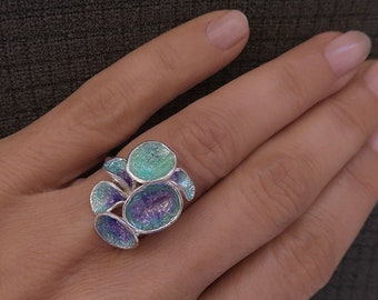 Silver Ring with Enamel Inspired by Nature, Colorful Ring  Gift Ring for her, Enamel Ring for women