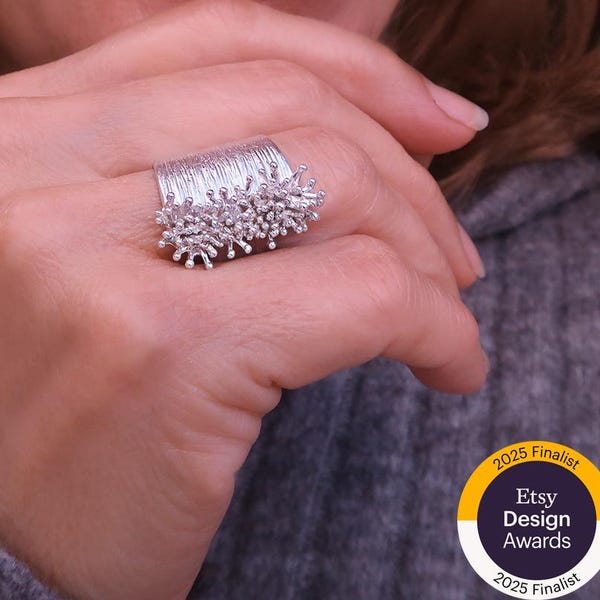 Sea Anemone silver band ring, Ocean ring  inspired by Sea Anemone, Ocean silver Jewelry one of a kind ring, underwater ring nature inspired