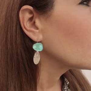 Light Turquoise Enamel Earrings, Long dangle earrings with teardrops, Handmade 925 silver earrings for woman, Unique Gift for women, sterling  silver jewelry by Jewelersoul.