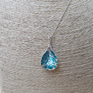 Silver Drop Pendant Turquoise Enamel Necklace image 2