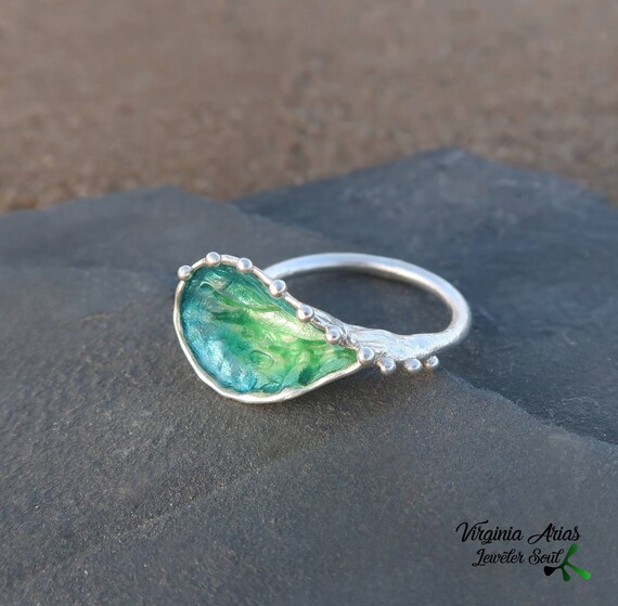 Green Leaf Ring Green Turquoise Ring Green ring sterling Etsy