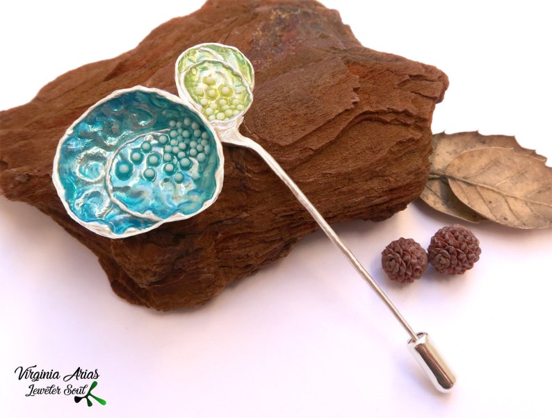 Med Oysters Brooch Sterling Silver Brooch Modern Contemporary Jewelry Silver Brooches Modern Enamel Jewelry