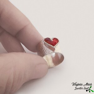 Silver Heart Ring Heart rings for women, Statement signet heart ring Enamel Ring Heart, Modern love ring Silver Chunky ring image 9