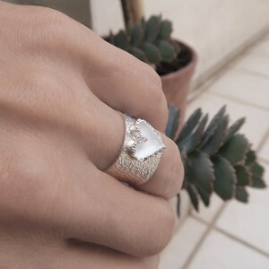 Silver Heart Ring Heart rings for women, Statement signet heart ring Enamel Ring Heart, Modern love ring Silver Chunky ring image 8