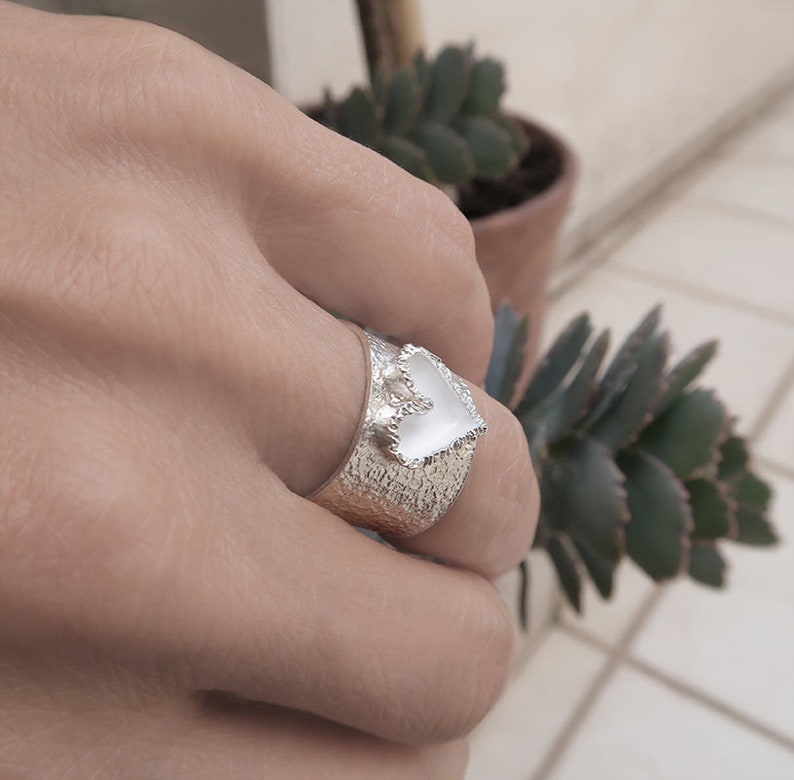 Silver Heart Ring Heart rings for women, Statement signet heart ring Enamel Ring Heart, Modern love ring Silver Chunky ring image 8