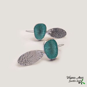 Light Turquoise Enamel Earrings, Long dangle earrings with teardrops, Handmade 925 silver earrings for woman, Unique Gift for women, sterling  silver jewelry by Jewelersoul.