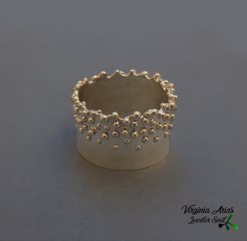 Modern Silver band Ring with Granulation, Modern silver ring, Handmade Silver Ring Trending Jewelry image 7