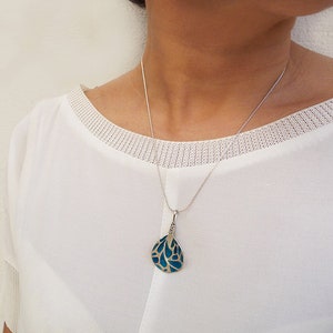 Silver Drop Pendant Turquoise Enamel Necklace image 3