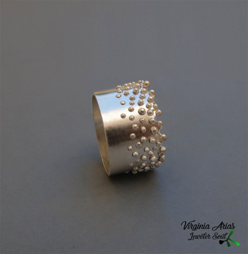 Modern Silver band Ring with Granulation, Modern silver ring, Handmade Silver Ring Trending Jewelry image 8