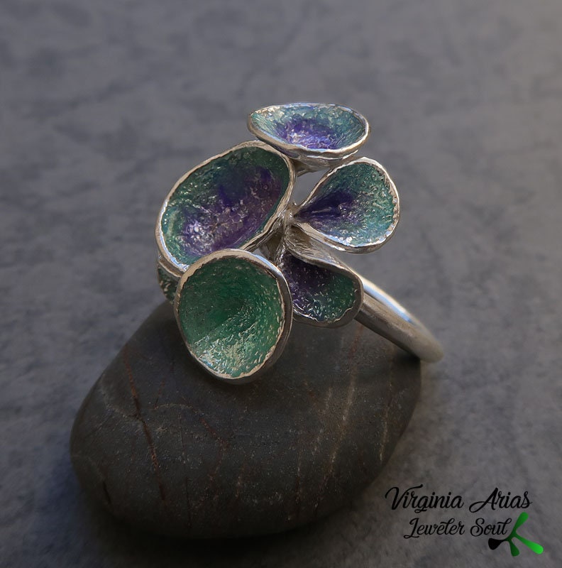 Silver Ring With Enamel Inspired by Nature, Colorful Ring Gift Ring for ...
