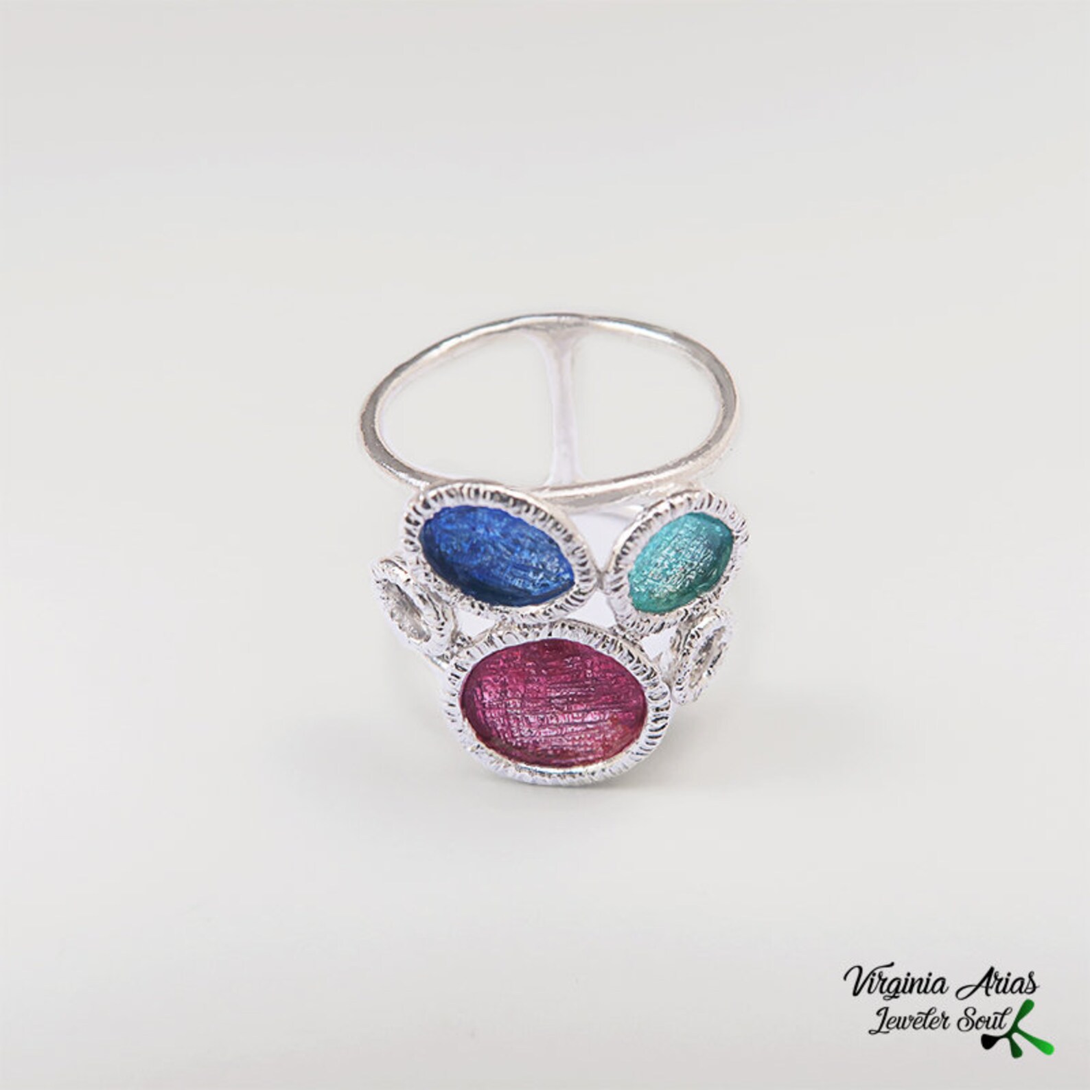 Silver Circles Ring Modern Colorful Ring Geometric Ring Etsy