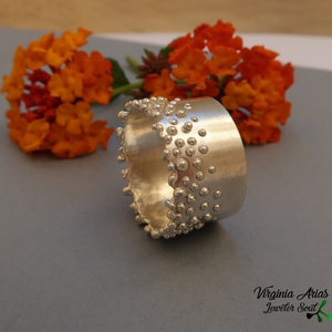 Modern Silver band Ring with Granulation, Modern silver ring, Handmade Silver Ring Trending Jewelry image 5