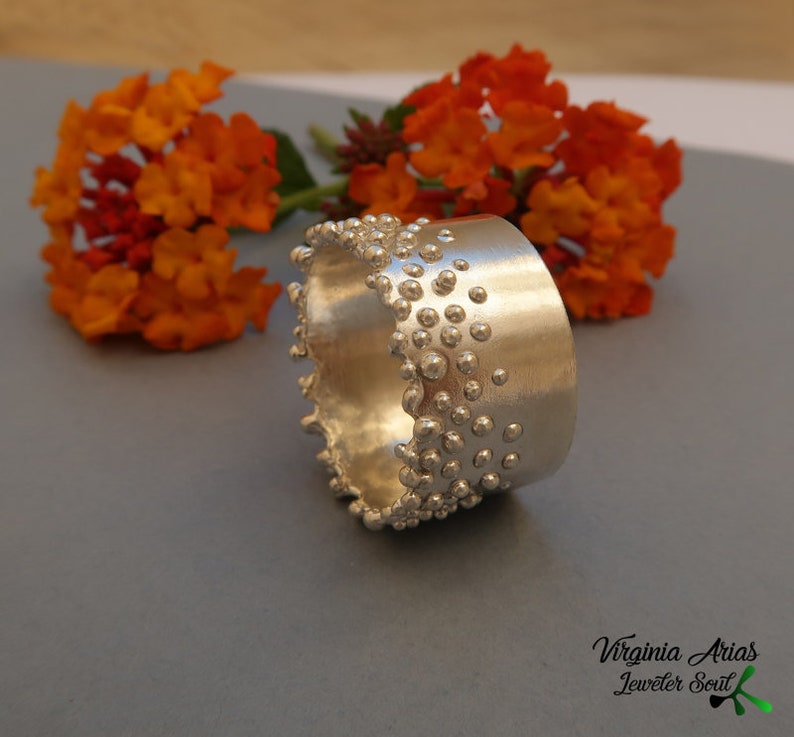 Modern Silver band Ring with Granulation, Modern silver ring, Handmade Silver Ring Trending Jewelry image 5