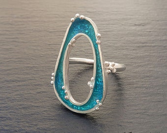 Bague Turquoise Hoop en argent 925, bague avec émaux et argent fin, faite à la main, bague moderne, cadeau pour elle, bijoux décontractés, argent