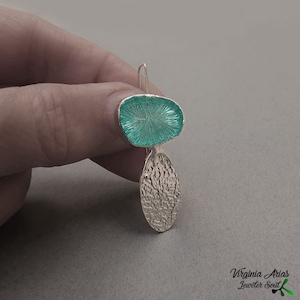 Light Turquoise Enamel Earrings, Long dangle earrings with teardrops, Handmade 925 silver earrings for woman, Unique Gift for women, sterling  silver jewelry by Jewelersoul.