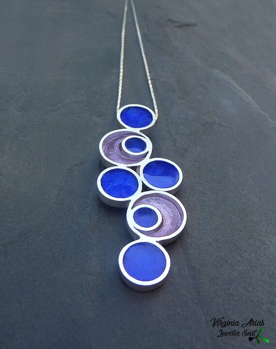 Between Circles Pendant Handmade Enamel Jewelry Etsy