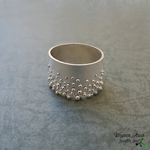 Modern Silver band Ring with Granulation, Modern silver ring, Handmade Silver Ring Trending Jewelry image 2