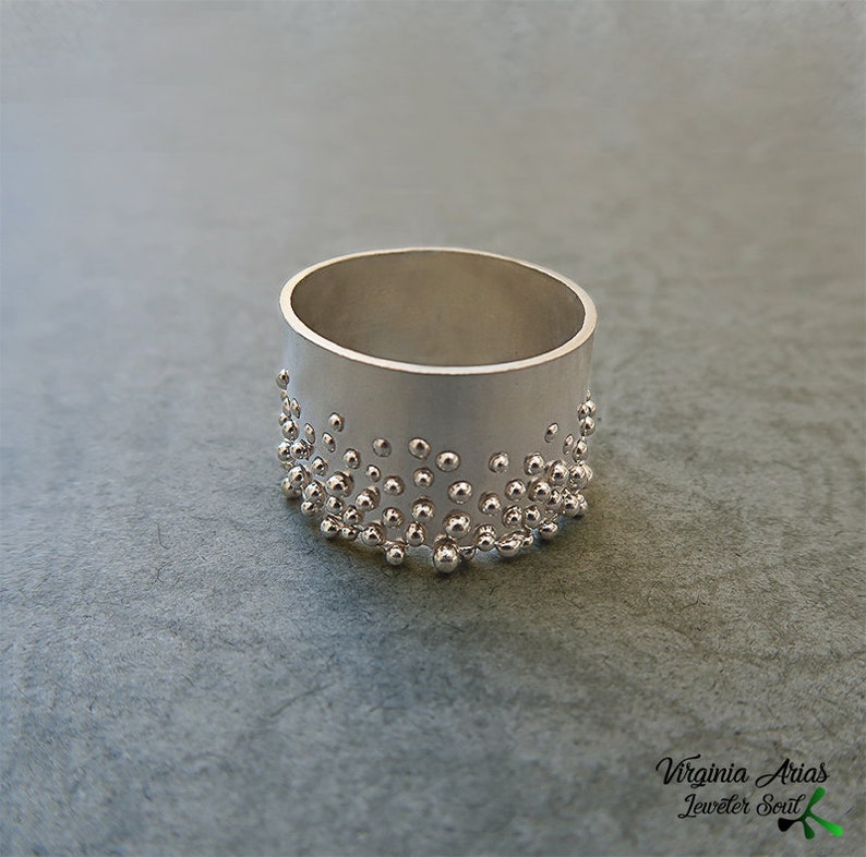Modern Silver band Ring with Granulation, Modern silver ring, Handmade Silver Ring Trending Jewelry image 2