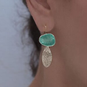 Light Turquoise Enamel Earrings, Long dangle earrings with teardrops, Handmade 925 silver earrings for woman, Unique Gift for women, sterling  silver jewelry by Jewelersoul.
