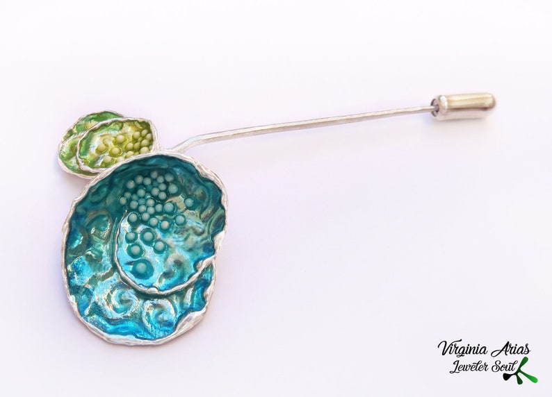 Med Oysters Brooch Sterling Silver Brooch Modern Contemporary Jewelry Silver Brooches Modern Enamel Jewelry