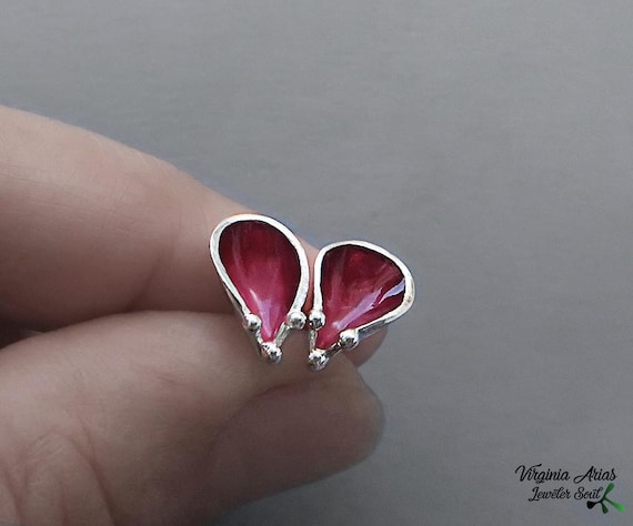 Pendientes  Puntos Rojos, Pendientes Esmaltados, Pendientes de Plata 925, Pendientes de regalo, Pendientes rojos, Plata y Esmaltes, Joya
