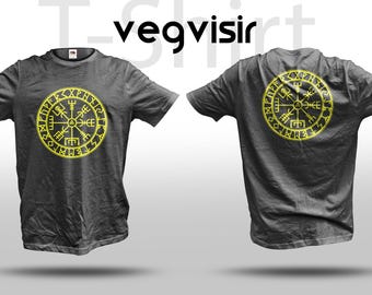 Koszulka Vegvisir-Fruit of the Loom-Możliwa personalizacja koszula wykonana w 100% z bawełny-Flex print-Symbol nordycki-Prezent dla fanów Wikingów