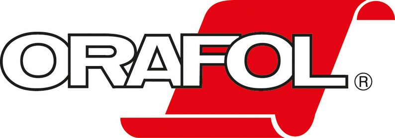 May include: White logo with the word "ORAFOl" in bold black letters. A red, rolled-up piece of material is behind the logo with a registered trademark symbol to the right.