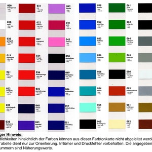 May include: A color chart with 92 different paint colors, each with a corresponding number and RAL code. The chart is divided into 10 columns and 10 rows. The colors range from white to black, and include shades of red, orange, yellow, green, blue, purple, and brown.