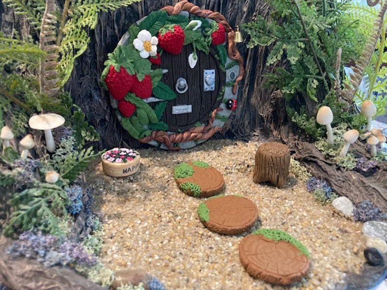 Fairy garden, fairy door, elf, miniature garden, polymer clay, fairy home, strawberry house image 4