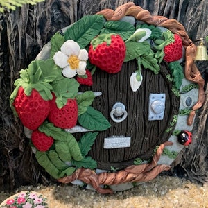 Fairy garden, fairy door, elf, miniature garden, polymer clay, fairy home, strawberry house image 1