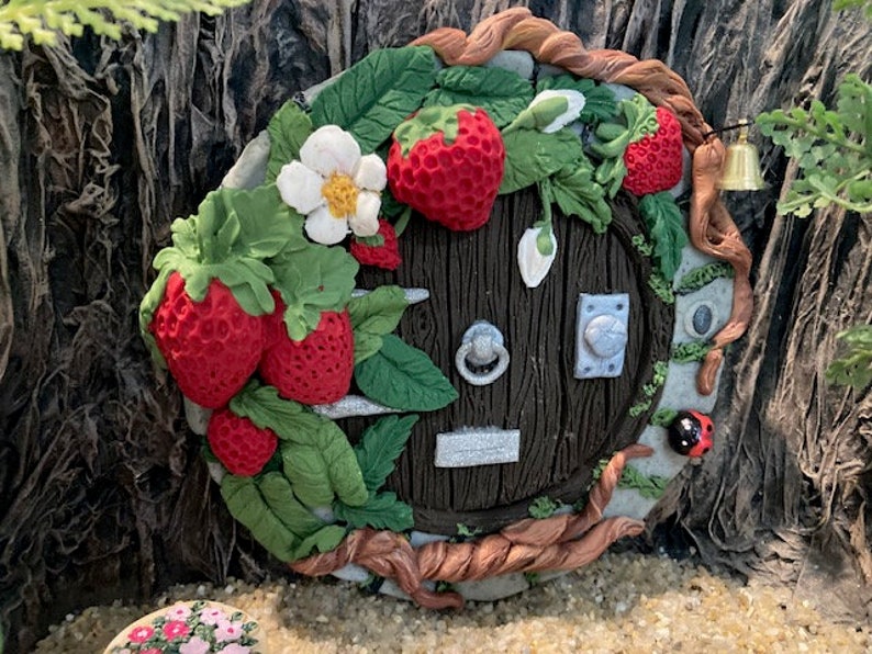 Fairy garden, fairy door, elf, miniature garden, polymer clay, fairy home, strawberry house image 1