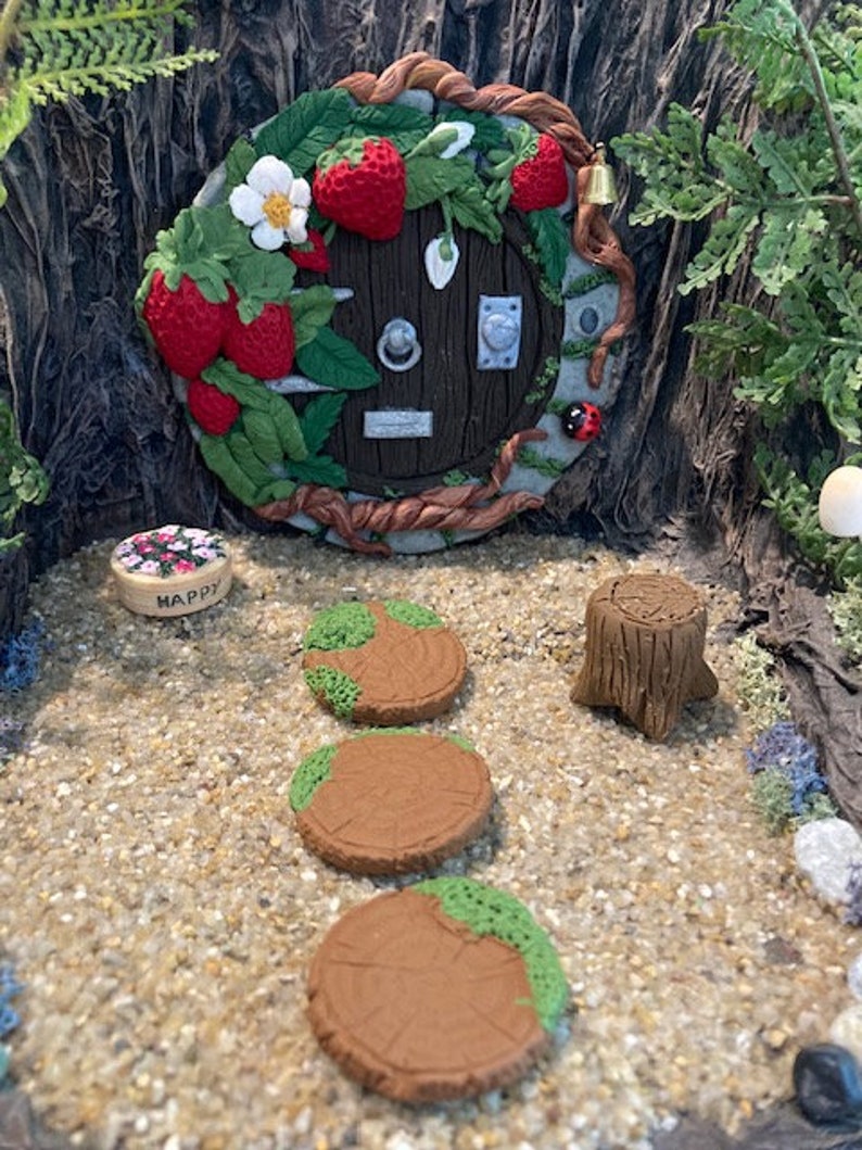 Fairy garden, fairy door, elf, miniature garden, polymer clay, fairy home, strawberry house image 3