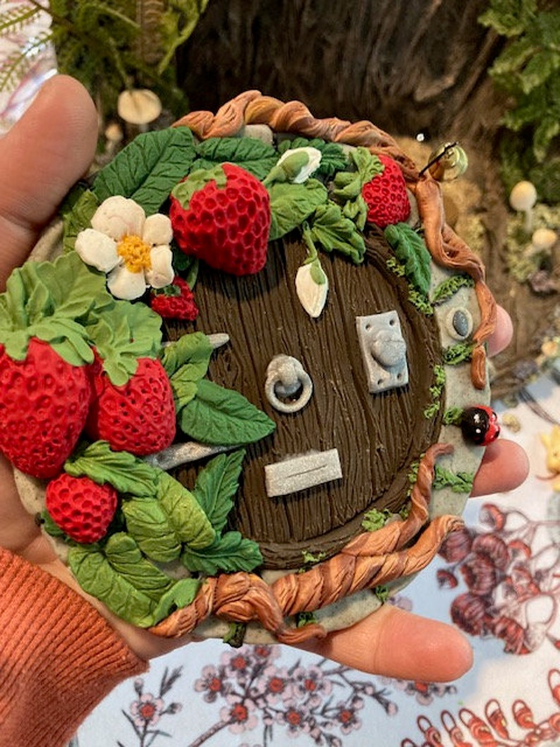 Fairy garden, fairy door, elf, miniature garden, polymer clay, fairy home, strawberry house image 8