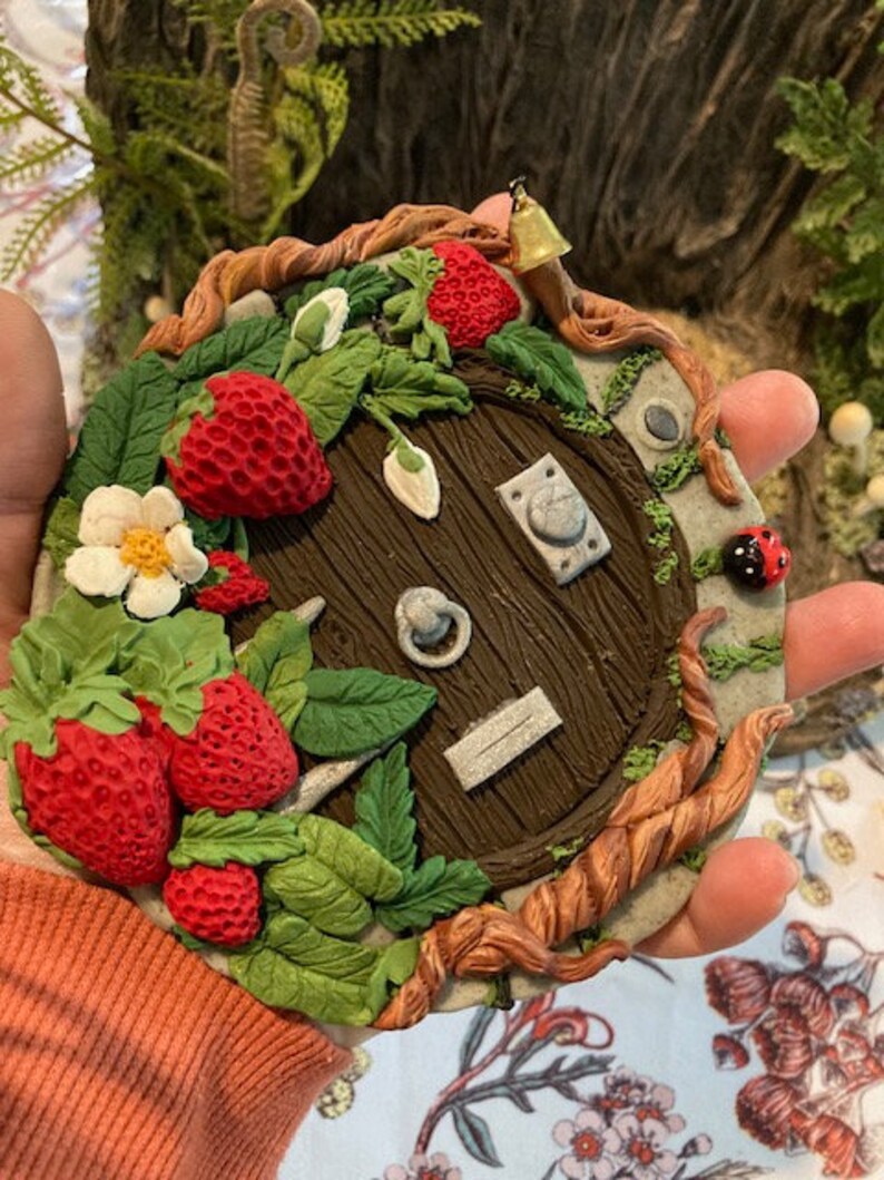 Fairy garden, fairy door, elf, miniature garden, polymer clay, fairy home, strawberry house image 7