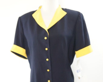Vintage Blazer, Navy and Yellow, Short Sleeve, NWT, Deadstock, Career, Wear to Work