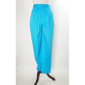 Vintage Cheenos Pants, High Waist, Tapered Leg, Turquoise Blue, Pleats, Pockets image 1