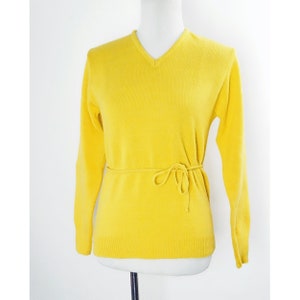 Vintage Lerner Shops Wool Sweater, Belted V Neck, Yellow, Minimalist